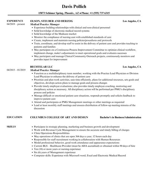 medical practice manager cv template